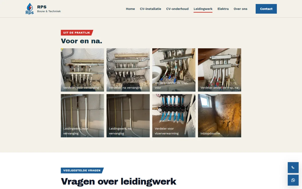 Galerij Voor en na op de pagina Leidingwerk met oude en nieuwe verdelers